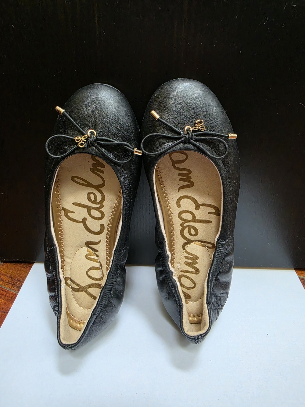Sam Edelman Black Leather Girls' Bow Ballet Flats